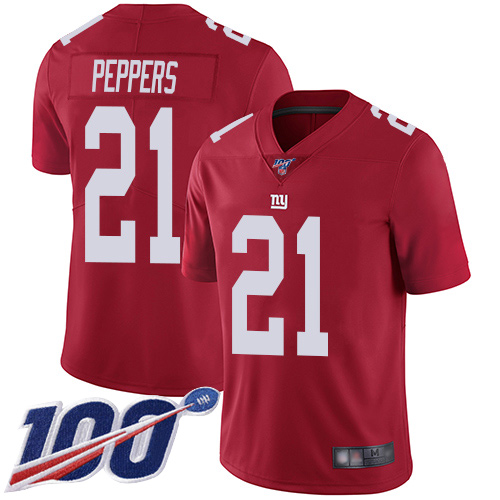 Men New York Giants #21 Jabrill Peppers Red Limited Red Inverted Legend 100th Season Football NFL Jersey->new york giants->NFL Jersey